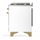 ILVE Majestic III 36-inch Dual Fuel Range with 6 Natural Gas Burner, Griddle and Triple Glass Door Electric Oven in White with Brass Trim (UM36FNR3WHG)