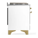 ILVE Majestic III 36-inch Dual Fuel Range with 6 Natural Gas Burner, Griddle and Triple Glass Door Electric Oven in White with Brass Trim (UM36FNR3WHG)