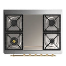 ILVE Majestic III 36-inch Dual Fuel Range with 6 Natural Gas Burner, Griddle and Triple Glass Door Electric Oven in White with Brass Trim (UM36FNR3WHG)