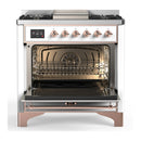 ILVE Majestic III 36-inch Dual Fuel Range with 6 Natural Gas Burner, Griddle and Triple Glass Door Electric Oven in White with Copper Trim (UM36FNR3WHP)