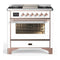 ILVE Majestic III 36-inch Dual Fuel Range with 6 Natural Gas Burner, Griddle and Triple Glass Door Electric Oven in White with Copper Trim (UM36FNR3WHP)