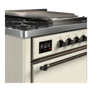 ILVE Majestic III 36-inch Dual Fuel Range with 5 Liquid Propane Burner, Griddle and Solid Door Electric Oven in Antique White with Burnished Trim (UM36FQNR3AWBLP)
