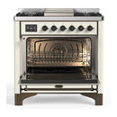 ILVE Majestic III 36-inch Dual Fuel Range with 5 Liquid Propane Burner, Griddle and Solid Door Electric Oven in Antique White with Burnished Trim (UM36FQNR3AWBLP)