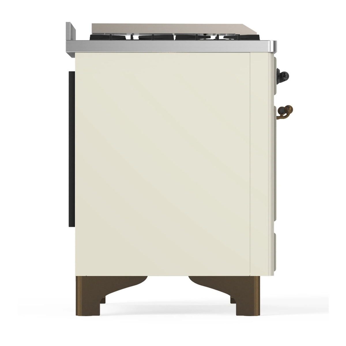 ILVE dual fuel range right side panel in antique white with side controls