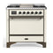 ILVE Majestic III 36-inch Dual Fuel Range with 5 Liquid Propane Burner, Griddle and Solid Door Electric Oven in Antique White with Burnished Trim (UM36FQNR3AWBLP)