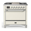 ILVE Majestic III 36-inch Dual Fuel Range with 6 Natural Gas Burner, Griddle and Solid Door Electric Oven in Antique White with Chrome Trim (UM36FQNR3AWC)