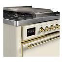 ILVE Majestic III 36-inch Dual Fuel Range with 6 Natural Gas Burner, Griddle and Solid Door Electric Oven in Antique White with Brass Trim (UM36FQNR3AWG)