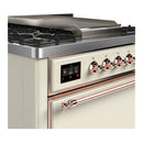 ILVE Majestic III 36-inch Dual Fuel Range with 6 Natural Gas Burner, Griddle and Solid Door Electric Oven in Antique White with Copper Trim (UM36FQNR3AWP)