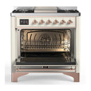 ILVE Majestic III 36-inch Dual Fuel Range with 6 Natural Gas Burner, Griddle and Solid Door Electric Oven in Antique White with Copper Trim (UM36FQNR3AWP)