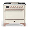ILVE Majestic III 36-inch Dual Fuel Range with 6 Natural Gas Burner, Griddle and Solid Door Electric Oven in Antique White with Copper Trim (UM36FQNR3AWP)