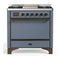 ILVE Majestic III 36-inch Dual Fuel Range with 5 Liquid Propane Burner, Griddle and Solid Door Electric Oven in Blue Grey with Burnished Trim (UM36FQNR3BGBLP)