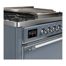 ILVE Majestic III 36-inch Dual Fuel Range with 6 Natural Gas Burner, Griddle and Solid Door Electric Oven in Blue Grey with Chrome Trim (UM36FQNR3BGC)