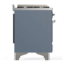 ILVE Majestic III 36-inch Dual Fuel Range with 6 Natural Gas Burner, Griddle and Solid Door Electric Oven in Blue Grey with Chrome Trim (UM36FQNR3BGC)