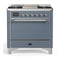 ILVE Majestic III 36-inch Dual Fuel Range with 5 Liquid Propane Burner, Griddle and Solid Door Electric Oven in Blue Grey with Chrome Trim (UM36FQNR3BGCLP)