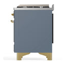 ILVE Majestic III 36-inch Dual Fuel Range with 6 Natural Gas Burner, Griddle and Solid Door Electric Oven in Blue Grey with Brass Trim (UM36FQNR3BGG)