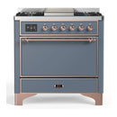 ILVE Majestic III 36-inch Dual Fuel Range with 5 Liquid Propane Burner, Griddle and Solid Door Electric Oven in Blue Grey with Copper Trim (UM36FQNR3BGPLP)