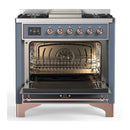 ILVE Majestic III 36-inch Dual Fuel Range with 5 Liquid Propane Burner, Griddle and Solid Door Electric Oven in Blue Grey with Copper Trim (UM36FQNR3BGPLP)