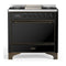 ILVE Majestic III 36-inch Dual Fuel Range with 5 Liquid Propane Burner, Griddle and Solid Door Electric Oven in Glossy Black with Burnished Trim (UM36FQNR3BKBLP)
