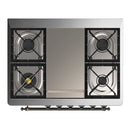 ILVE Majestic III 36-inch Dual Fuel Range with 6 Natural Gas Burner, Griddle and Solid Door Electric Oven in Burgundy with Burnished Trim (UM36FQNR3BUB)