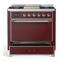 ILVE Majestic III 36-inch Dual Fuel Range with 5 Liquid Propane Burner, Griddle and Solid Door Electric Oven in Burgundy with Chrome Trim (UM36FQNR3BUCLP)