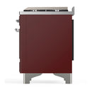 ILVE Majestic III 36-inch Dual Fuel Range with 6 Natural Gas Burner, Griddle and Solid Door Electric Oven in Burgundy with Chrome Trim (UM36FQNR3BUC)