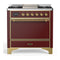 ILVE Majestic III 36-inch Dual Fuel Range with 6 Natural Gas Burner, Griddle and Solid Door Electric Oven in Burgundy with Brass Trim (UM36FQNR3BUG)