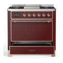 ILVE Majestic III 36-inch Dual Fuel Range with 5 Liquid Propane Burner, Griddle and Solid Door Electric Oven in Burgundy with Copper Trim (UM36FQNR3BUPLP)