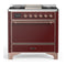 ILVE Majestic III 36-inch Dual Fuel Range with 6 Natural Gas Burner, Griddle and Solid Door Electric Oven in Burgundy with Copper Trim (UM36FQNR3BUP)