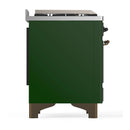 ILVE Majestic III 36-inch Dual Fuel Range with 6 Natural Gas Burner, Griddle and Solid Door Electric Oven in Emerald Green with Burnished Trim (UM36FQNR3EGB)