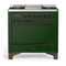 ILVE Majestic III 36-inch Dual Fuel Range with 5 Liquid Propane Burner, Griddle and Solid Door Electric Oven in Emerald Green with Burnished Trim (UM36FQNR3EGBLP)