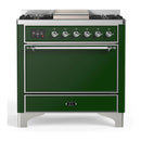 ILVE Majestic III 36-inch Dual Fuel Range with 6 Natural Gas Burner, Griddle and Solid Door Electric Oven in Emerald Green with Chrome Trim (UM36FQNR3EGC)