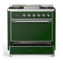 ILVE Majestic III 36-inch Dual Fuel Range with 6 Natural Gas Burner, Griddle and Solid Door Electric Oven in Emerald Green with Chrome Trim (UM36FQNR3EGC)