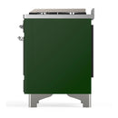 ILVE Majestic III 36-inch Dual Fuel Range with 5 Liquid Propane Burner, Griddle and Solid Door Electric Oven in Emerald Green with Chrome Trim (UM36FQNR3EGCLP)