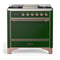 ILVE Majestic III 36-inch Dual Fuel Range with 6 Natural Gas Burner, Griddle and Solid Door Electric Oven in Emerald Green with Copper Trim (UM36FQNR3EGP)