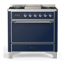ILVE Majestic III 36-inch Dual Fuel Range with 6 Natural Gas Burner, Griddle and Solid Door Electric Oven in Midnight Blue with Chrome Trim (UM36FQNR3MBC)