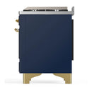 ILVE Majestic III 36-inch Dual Fuel Range with 5 Liquid Propane Burner, Griddle and Solid Door Electric Oven in Blue Grey with Brass Trim (UM36FQNR3MBGLP)