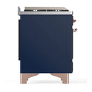 ILVE Majestic III 36-inch Dual Fuel Range with 6 Natural Gas Burner, Griddle and Solid Door Electric Oven in Midnight Blue with Copper Trim (UM36FQNR3MBP)