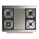 ILVE Majestic III 36-inch Dual Fuel Range with 5 Liquid Propane Burner, Griddle and Solid Door Electric Oven in Midnight Blue with Copper Trim (UM36FQNR3MBPLP)