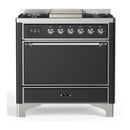 ILVE Majestic III 36-inch Dual Fuel Range with 6 Natural Gas Burner, Griddle and Solid Door Electric Oven in Graphite Matte with Chrome Trim (UM36FQNR3MGC)