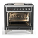 ILVE Majestic III 36-inch Dual Fuel Range with 6 Natural Gas Burner, Griddle and Solid Door Electric Oven in Graphite Matte with Chrome Trim (UM36FQNR3MGC)