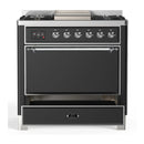 ILVE Majestic III 36-inch Dual Fuel Range with 5 Liquid Propane Burner, Griddle and Solid Door Electric Oven in Graphite Matte with Chrome Trim (UM36FQNR3MGCLP)