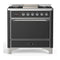 ILVE Majestic III 36-inch Dual Fuel Range with 5 Liquid Propane Burner, Griddle and Solid Door Electric Oven in Graphite Matte with Chrome Trim (UM36FQNR3MGCLP)