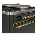 ILVE Majestic III 36-inch Dual Fuel Range with 6 Natural Gas Burner, Griddle and Solid Door Electric Oven in Graphite Matte with Brass Trim (UM36FQNR3MGG)