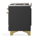 ILVE Majestic III 36-inch Dual Fuel Range with 6 Natural Gas Burner, Griddle and Solid Door Electric Oven in Graphite Matte with Brass Trim (UM36FQNR3MGG)