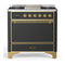 ILVE Majestic III 36-inch Dual Fuel Range with 5 Liquid Propane Burner, Griddle and Solid Door Electric Oven in Graphite Matte with Brass Trim (UM36FQNR3MGGLP)