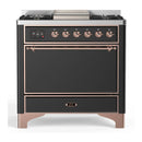 ILVE Majestic III 36-inch Dual Fuel Range with 6 Natural Gas Burner, Griddle and Solid Door Electric Oven in Graphite Matte with Copper Trim (UM36FQNR3MGP)