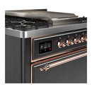 ILVE Majestic III 36-inch Dual Fuel Range with 6 Natural Gas Burner, Griddle and Solid Door Electric Oven in Graphite Matte with Copper Trim (UM36FQNR3MGP)