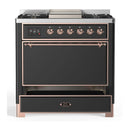 ILVE Majestic III 36-inch Dual Fuel Range with 6 Natural Gas Burner, Griddle and Solid Door Electric Oven in Graphite Matte with Copper Trim (UM36FQNR3MGP)