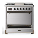 ILVE Majestic III 36-inch Dual Fuel Range with 5 Liquid Propane Burner, Griddle and Solid Door Electric Oven in Stainless Steel with Burnished Trim (UM36FQNR3SSBLP)