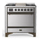 ILVE Majestic III 36-inch Dual Fuel Range with 5 Liquid Propane Burner, Griddle and Solid Door Electric Oven in Stainless Steel with Burnished Trim (UM36FQNR3SSBLP)